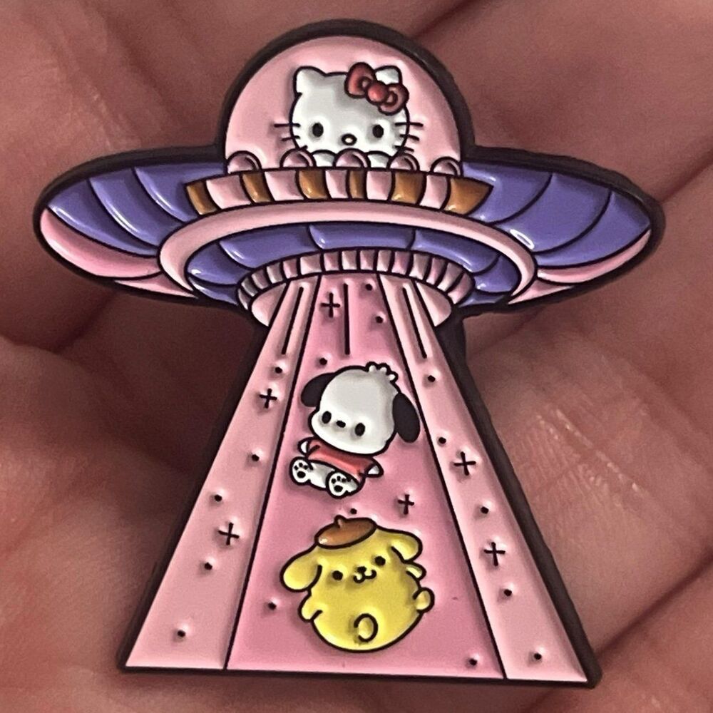 Sanrio Hello Kitty UFO Alien Poochaco Pom Pom Purin Enamel Pin Pastel Pink